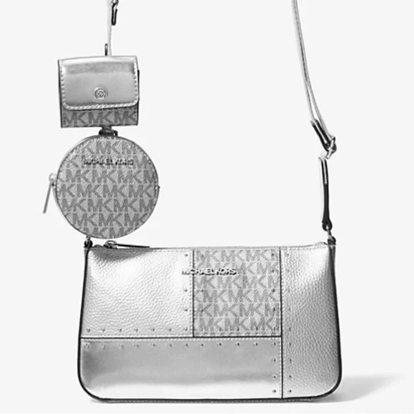 Michael Kors Jet Set Travel Sma Metallic Patchwork and Signature Logo Crossbody - Picture 1 of 16
